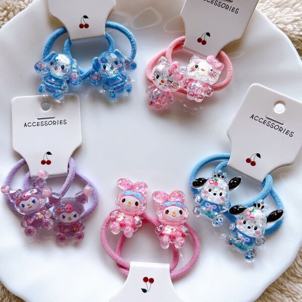 新品 キッズヘアゴム 10本セット 可愛い キティちゃん キラキラ キャラクター サンリオ クロミちゃん マイメロ