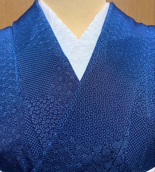 着物 単衣 小紋 正絹 藍染 吹き寄せ