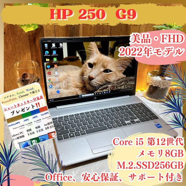 美品/HP 250 G9 /2022年式/学生向け/メモリ8GB/第12世代/フルHD/SSD256GB/人気ノートパソコン