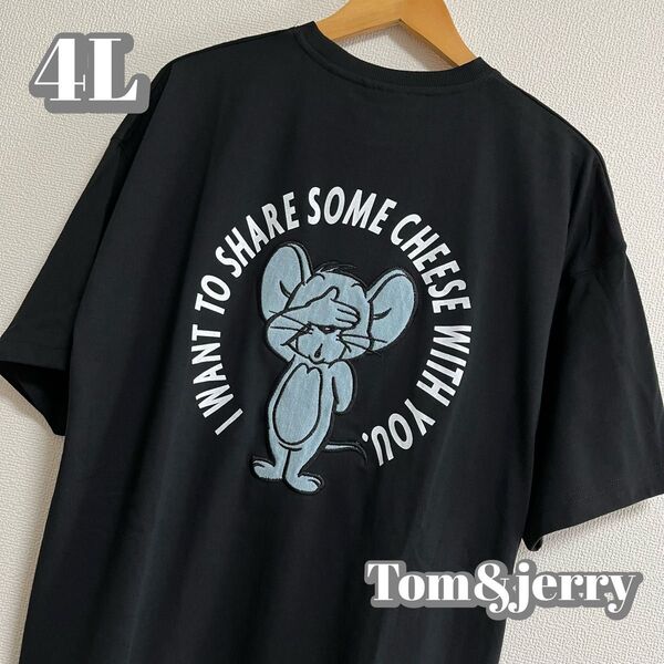 【大きいサイズ】トムとジェリー デニムプリントTシャツ ブラック メンズ 4L