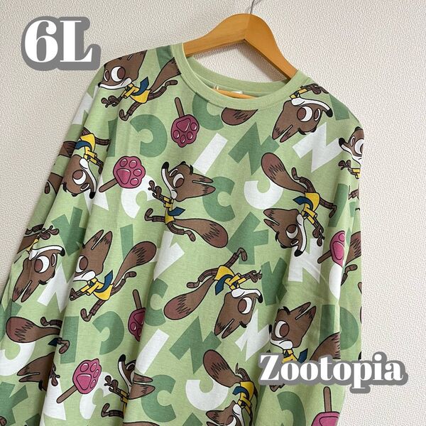 【大きいサイズ】ズートピア ニック総柄Tシャツ グリーン ディズニー 6L Disney