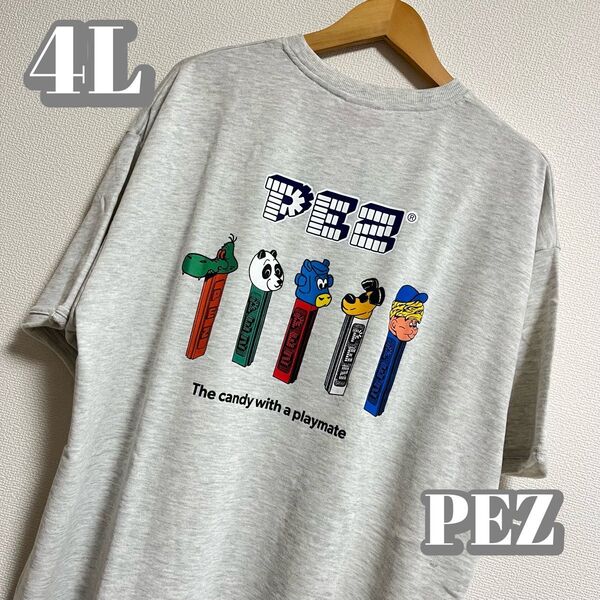 【大きいサイズ】PEZ ペッツバックプリントTシャツ グレー レディース4L