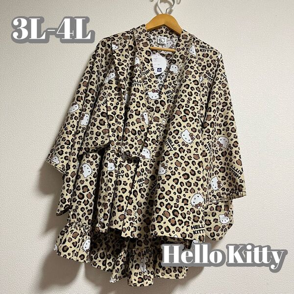 【大きいサイズ】キティちゃん ヒョウ柄甚平 浴衣 ギャル サンリオ 3L4L ハローキティ レディース