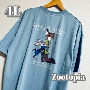 【大きいサイズ】ズートピア バックプリントTシャツ ブルー レディース4L