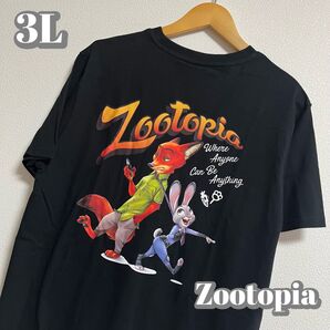 【大きいサイズ】ズートピア バックプリントTシャツ ブラック レディース3L