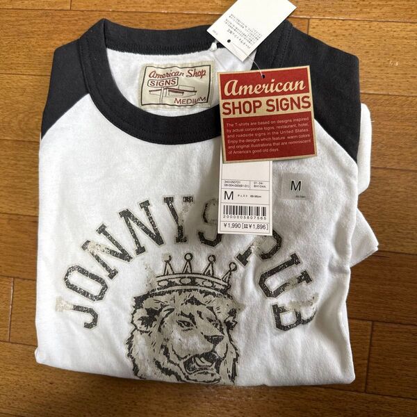 American Shop Signs JOHNNY'S ロゴTシャツ Mサイズ ホワイト×ブラック