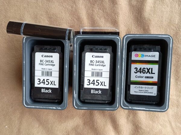 中古 使用済み Canon 純正インク BC-345XL 2個と 互換インク 346XL 1個 計3個セット
