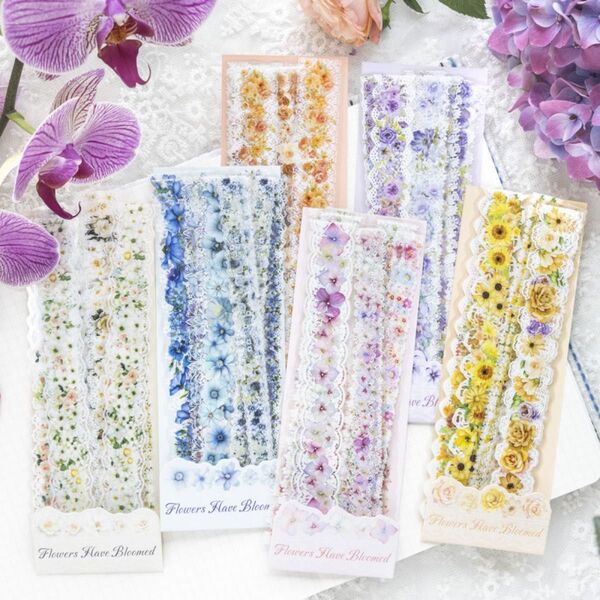 291 花都開好了シリーズ ステッカー 花柄レース コラージュ素材 6種120枚