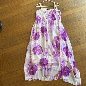 花柄ロングワンピース キャミソールワンピース 紫 夏