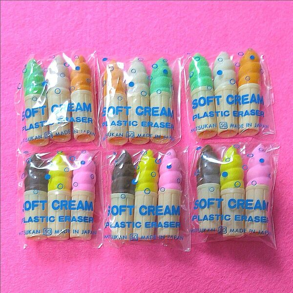 レトロ MITSUKAN ミツカン ソフトクリーム型ペンキャップ 未開封品 6個セット PLASTIC ERASER