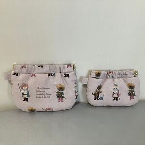 ハンドメイド バネポーチセット 三銃士猫柄 まちなし 鍵、イヤホン、小銭、小物整理に