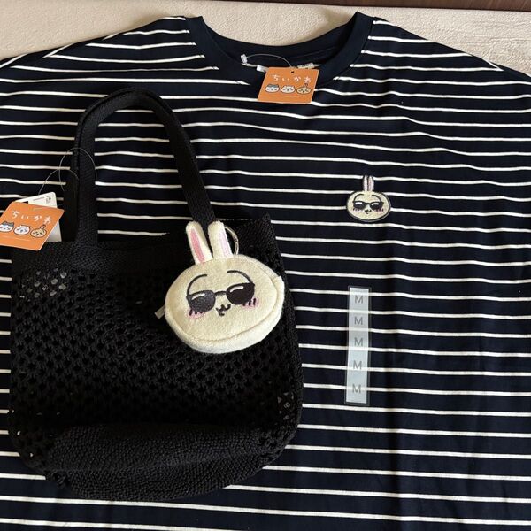 GU ちいかわ うさぎ ボーダーTシャツ 半袖 Mサイズ ポーチセットバッグ メッシュバッグ 新品未使用品