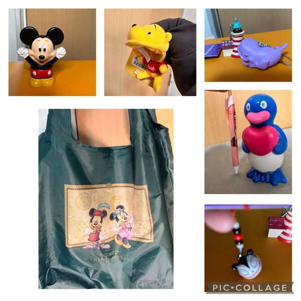新品含む ディズニー ミラコスタエコバッグ&新品プーさんキーホルダー &ジャックスパロウ缶バッジ&カプセルトイ