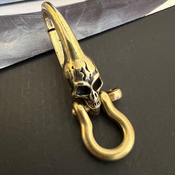 スカル ドクロ カラビナ キーホルダー ウォレットチェーンフック 真鍮無垢