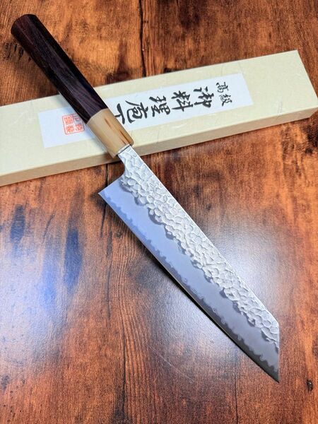 助松 和牛刀 切付 7寸 青紙スーパー鋼 梨地 包丁 紫檀白水牛八角柄