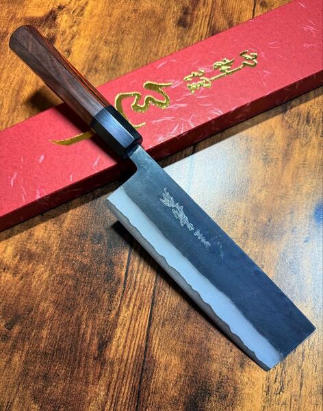 義弘作 菜切 黒打 包丁 白二号 山脇刃物製作所 紫檀水牛八角柄