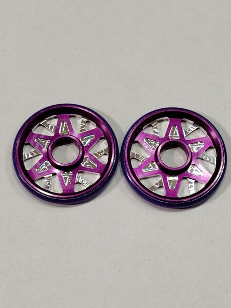 プラリング付きアルミベアリングローラー 19mm 紫 パープル プラ染め マシニング 加工ローラー 15426 ミニ四駆 6星SP