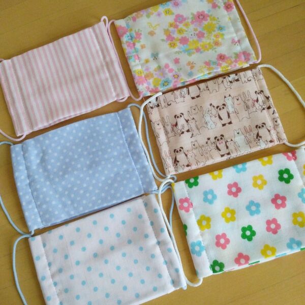 女の子 ガーゼマスク 子供用 ハンドメイド お花 うさぎ ストライプ