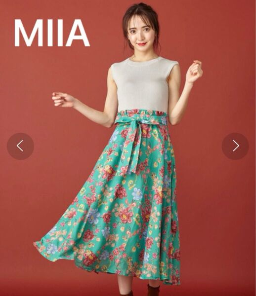 【MIIA】フラワーニットドッキングワンピース ロングワンピース 夏用 花柄