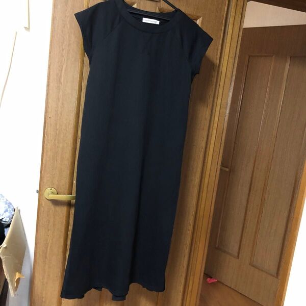ロングワンピース プリーツ切替ワンピース フレンチ袖 Lサイズ マキシ丈 体型カバー