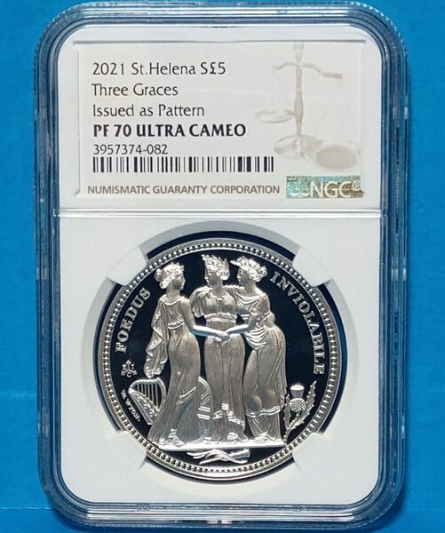 2021 イギリス領セントヘレナ スリーグレイセス 復刻試鋳 5ポンド プルーフ銀貨 NGC PF70UC