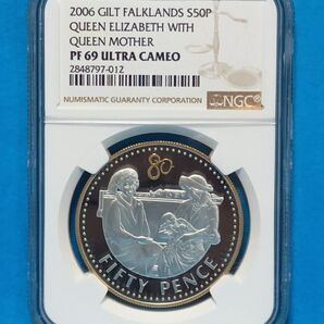 2006 エリザベス女王とクイーンマザー 50ペンス プルーフ銀貨NGC PF69UC