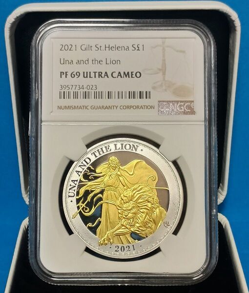 2021 セントヘレナ ウナとライオン ギルト 1ポンド プルーフ銀貨 NGC PF69UC
