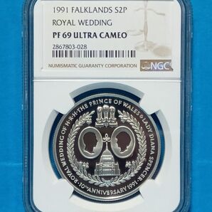 1991 ロイヤルウエディング10周年記念 2ポンド プルーフ銀貨 NGC PF69UC