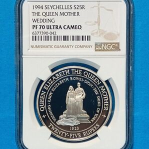 1994 クイーンマザー ウェディング 25ルピー プルーフ銀貨 NGC PF70UC