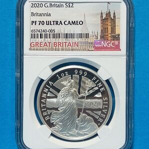 2020 イギリス ブリタニア 1オンス 2ポンド プルーフ銀貨 NGC PF70UC