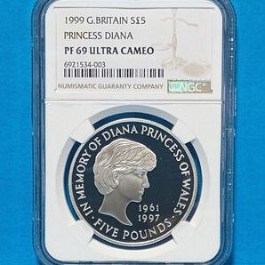 1999 イギリス ダイアナ妃追悼 5ポンド プルーフ銀貨 NGC PF69UC