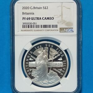 2020 イギリス ブリタニア 1オンス 2ポンド 銀貨 NGC PF69 UC