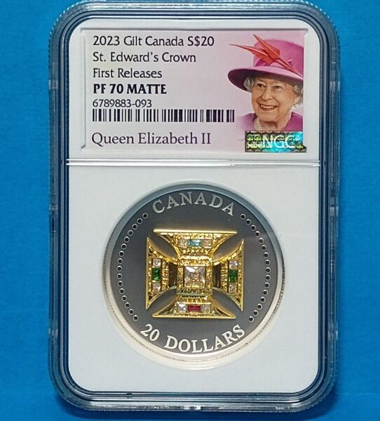 2023 カナダ 聖エドワード王冠 20ドル プルーフ銀貨 NGC PF70MATTE エリザベス女王