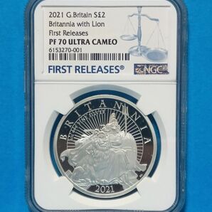 2021 ブリタニア ライオン 2ポンド プルーフ銀貨 NGC PF70UCFR