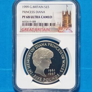 1999 イギリス ダイアナ追悼 5ポンド プルーフ銀貨 NGC PF68UC ⑬