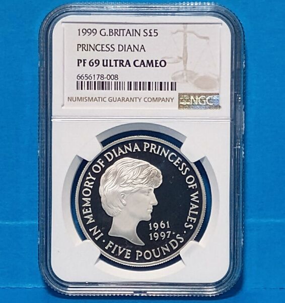 1999 イギリス ダイアナ妃追悼 5ポンド プルーフ銀貨 NGC PF69UC