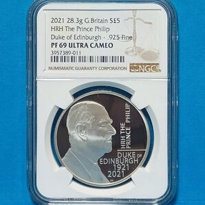 2021 フィリップ殿下追悼記念 5ポンド プルーフ銀貨 NGC PF69UC