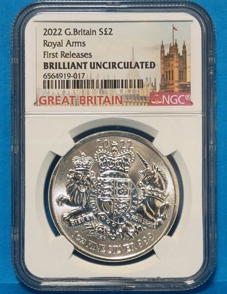 2022年 イギリス ロイヤル アームズ 2ポンド1オンス 銀貨 NGC FR brilliant uncirculated