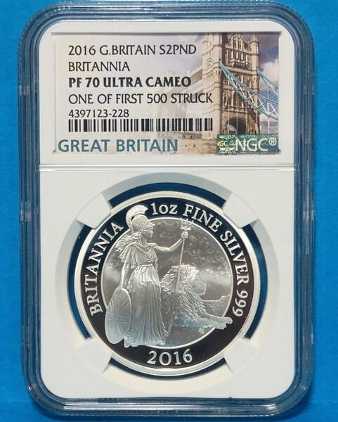 2016 ブリタニア ウナ ライオン 2ポンド プルーフ銀貨 NGC PF70UC ONE OF FIRST 500 STRUCK