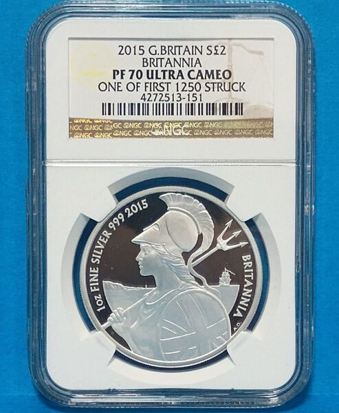 2015 ブリタニア 1オンス 2ポンドプルーフ銀貨 NGC PF70UC ONE OF FIRST 1250 STRUCK