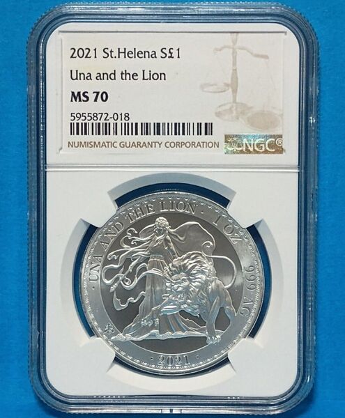 2021 セントヘレナ ウナとライオン 1オンス 1ポンド 銀貨 NGC MS70