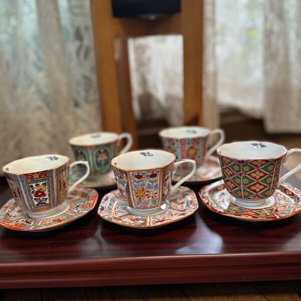 未使用品】有田焼 古伊万里 仁祥窯 カップ&ソーサー 5客セット珈琲碗皿 ティーカップ コーヒーカップ