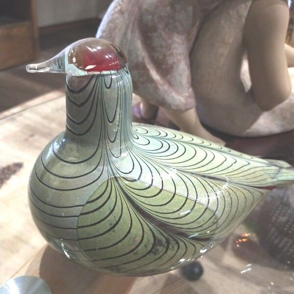 iittala イッタラ Bird バード/ガラス製 鳥の置物 緑と赤のストライプ/ガラス工芸品 置物 北欧 インテリア