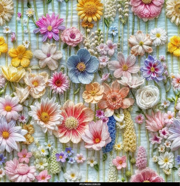 USA生地.シチンク.綿100%.幅110cm×1m刺繍風花プリント、4865