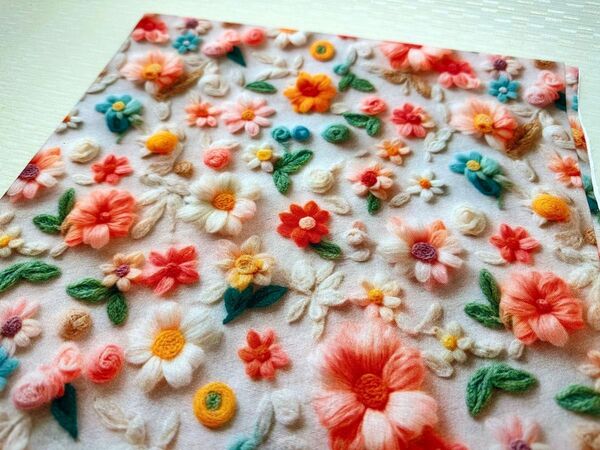 USAシーチング綿生地幅110cm×100cm.刺繍風花.0524