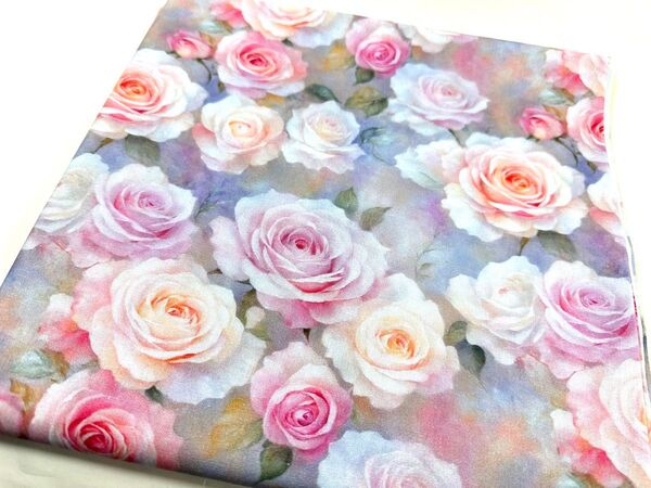 USAシーチング綿100%.生地幅110cm×100cm.ピンク薔薇3036
