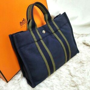 ★美品★HERMES エルメス フールトゥ ハンドバッグ トート ネイビー 紺