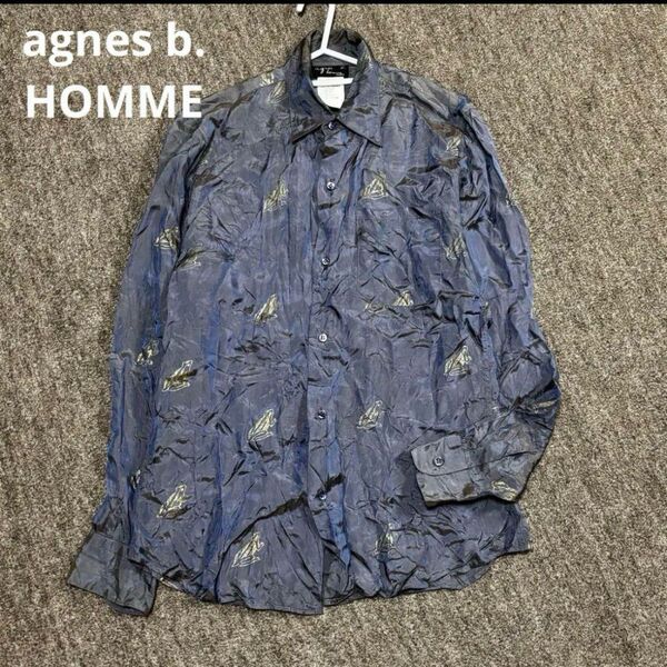 アニエスベー オム ネイビー 長袖シャツ ゴールド カエル 長袖シャツ agnes b. HOMME くしゅくしゅ