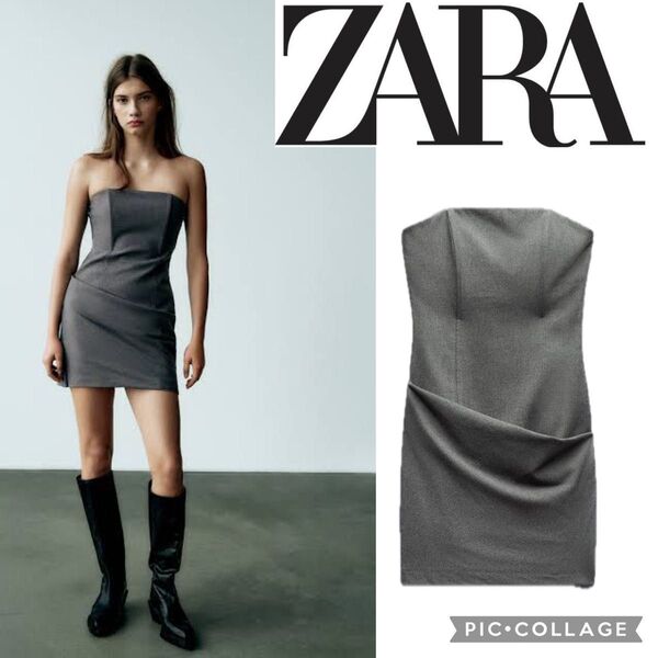完売品 ZARA ザラ 新品タグ付き ベアトップワンピース オフショルダー ミニワンピ