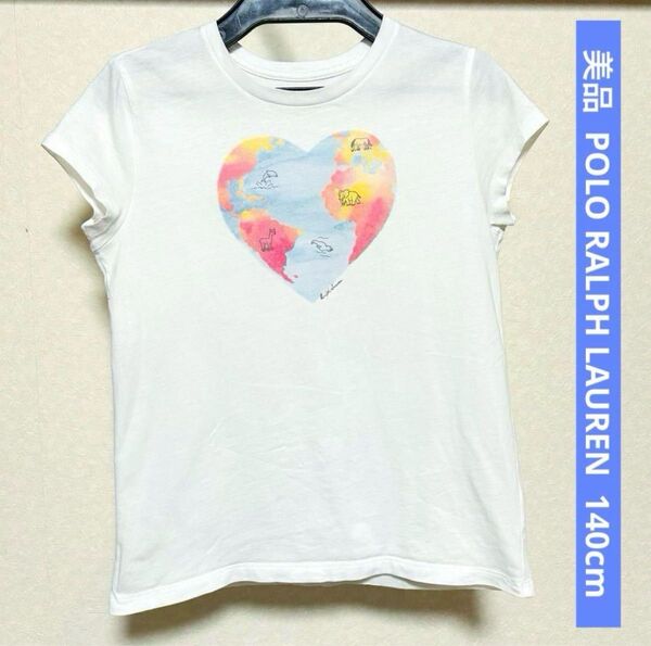 美品 ポロラルフローレン ハート型地球イラスト半袖Tシャツ 140cm ホワイト